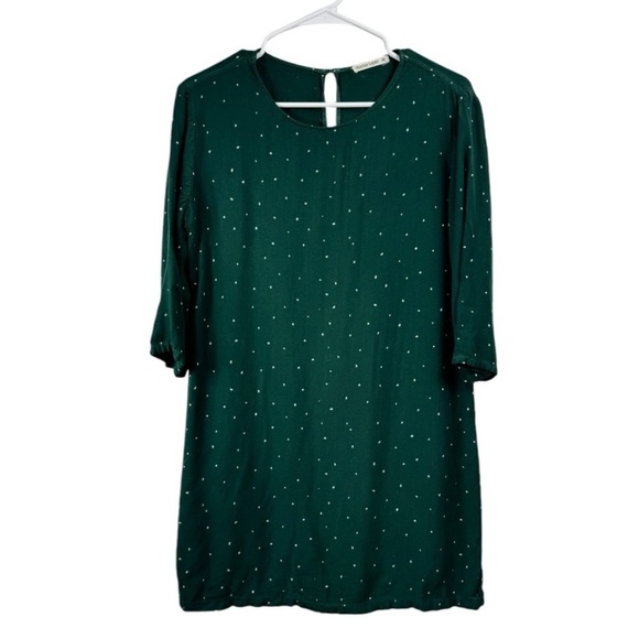 Marine Layer Size Medium Short Dress Forest Green Long Sleeve Polka Dot - Picture 1 of 6